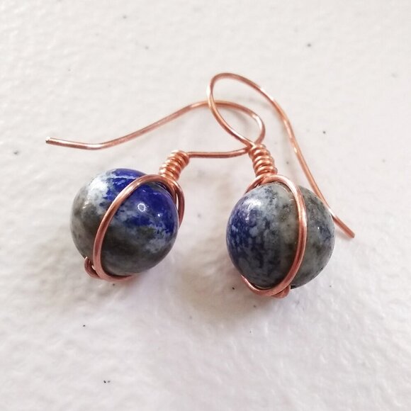 Handmade! Rustic Lapis Lazuli & Copper Dangle Earrings! Only 1 Pair Available! - Picture 9 of 12